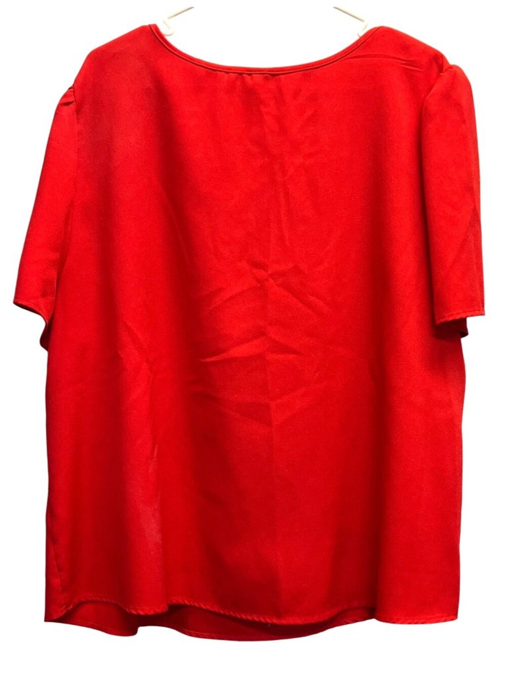 Red Scalloped V Neck Short Sleeve Blouse Womens Plus Size - Picture 2 of 2